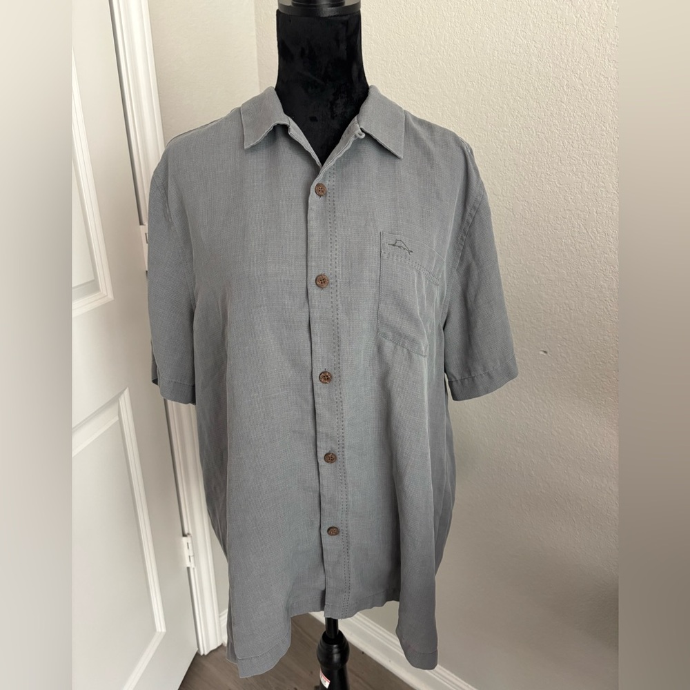 Tommy Bahama Men’s Coastal Breeze‎ Check Button Down Short Sleeve Shirt Gray